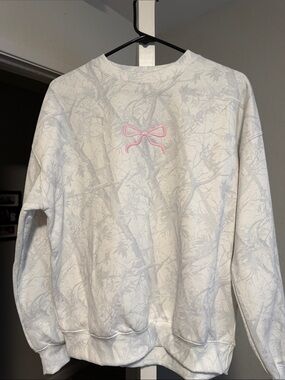 Reflex Cream Crewneck Sweater with Pink Bow Detail